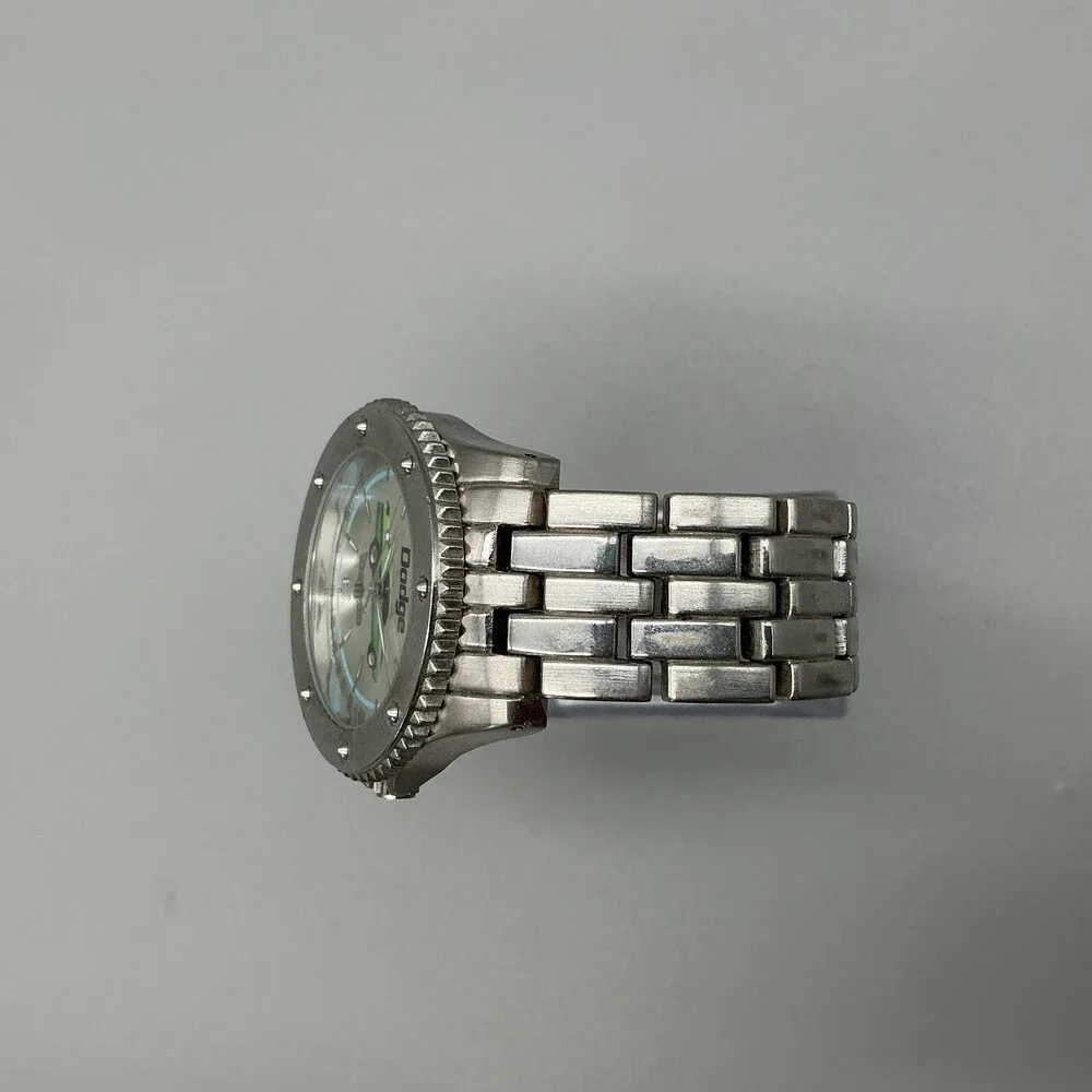 Dodge Demon DF02V Mens Watch 42mm Silver Tone Green Car Dial New Battery 7.5